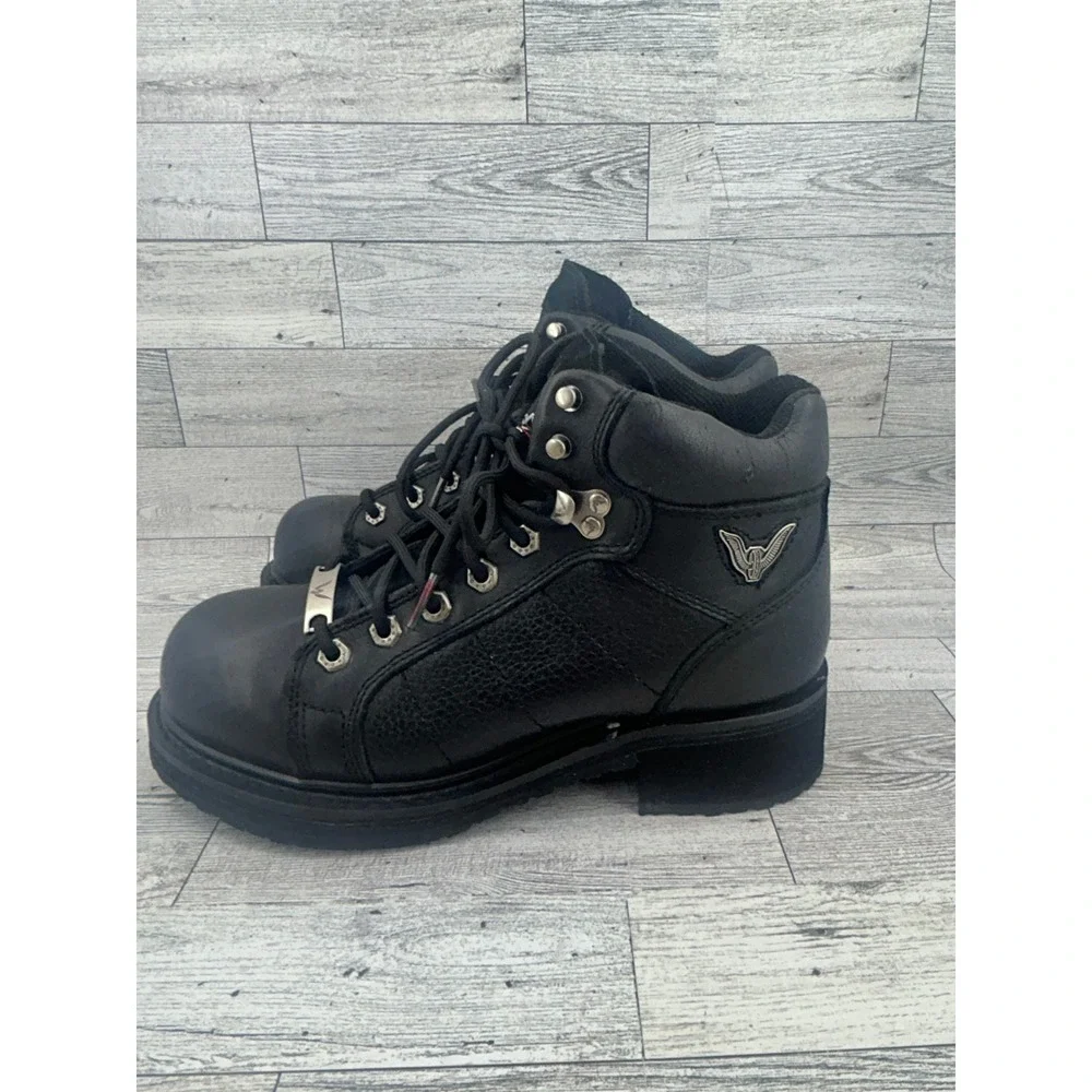 Thorogood Black Leather Lace Up Ankle Work Boots Mens 7.5‎ Wide Womens 9.5 Wide